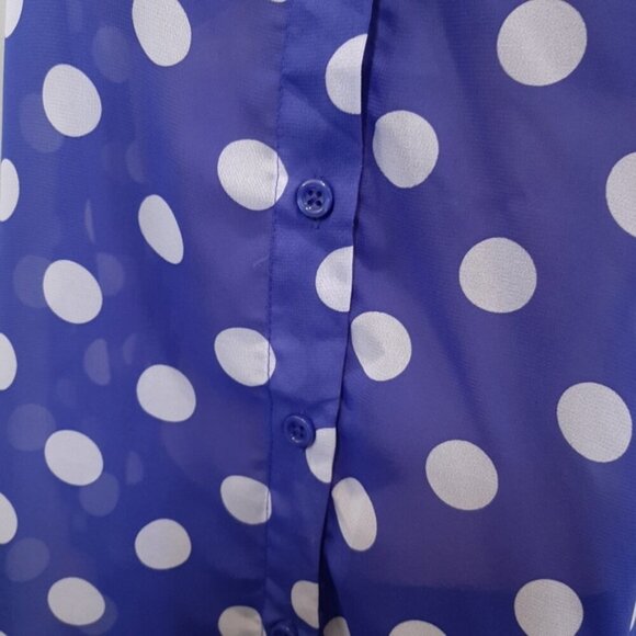 George Polka Dot Blouse Sheer Buttoned Long Sleeve Tie Cuff Flowy Top - Picture 6 of 15